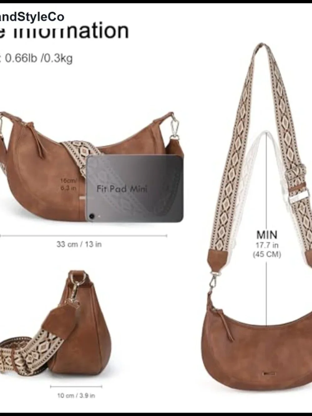 Boho Crescent Hobo Bag Women Faux Leather Crossbody Purse
